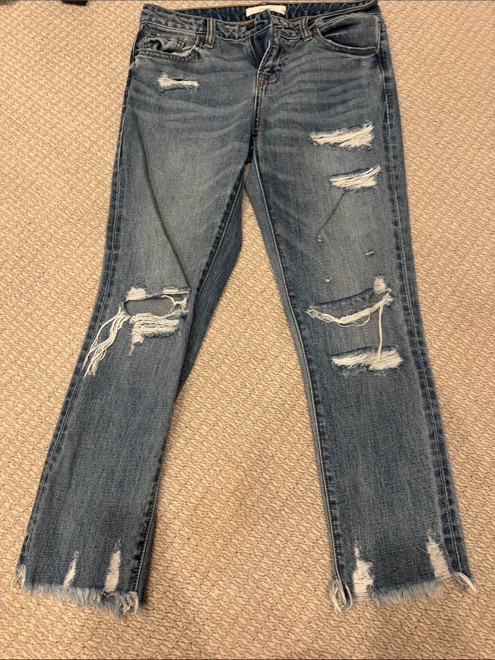 Women's Straight Leg Distressed Cropped Denim Jeans - Blue